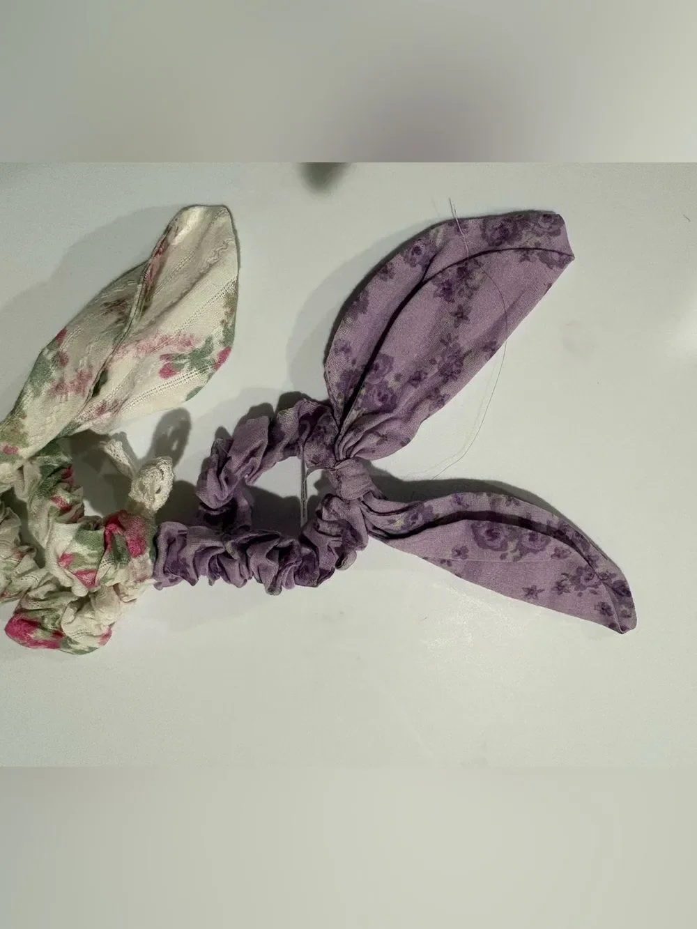 LoveShackFancy Lavender and Cream Floral Bow Scrunchie Duo